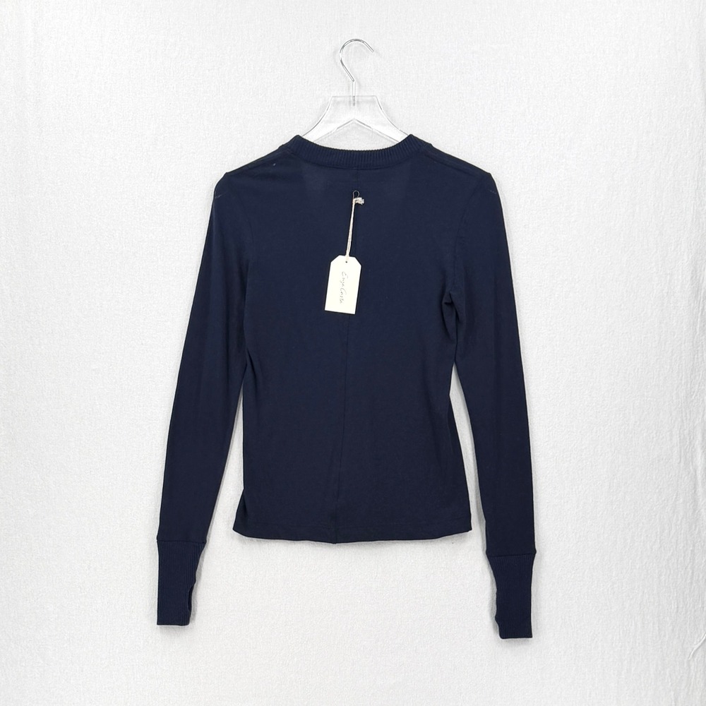 ENZA COSTA Cashmere Easy Cuffed U Neck Top Small Midnight Blue Minimalist Luxury - Picture 4 of 14